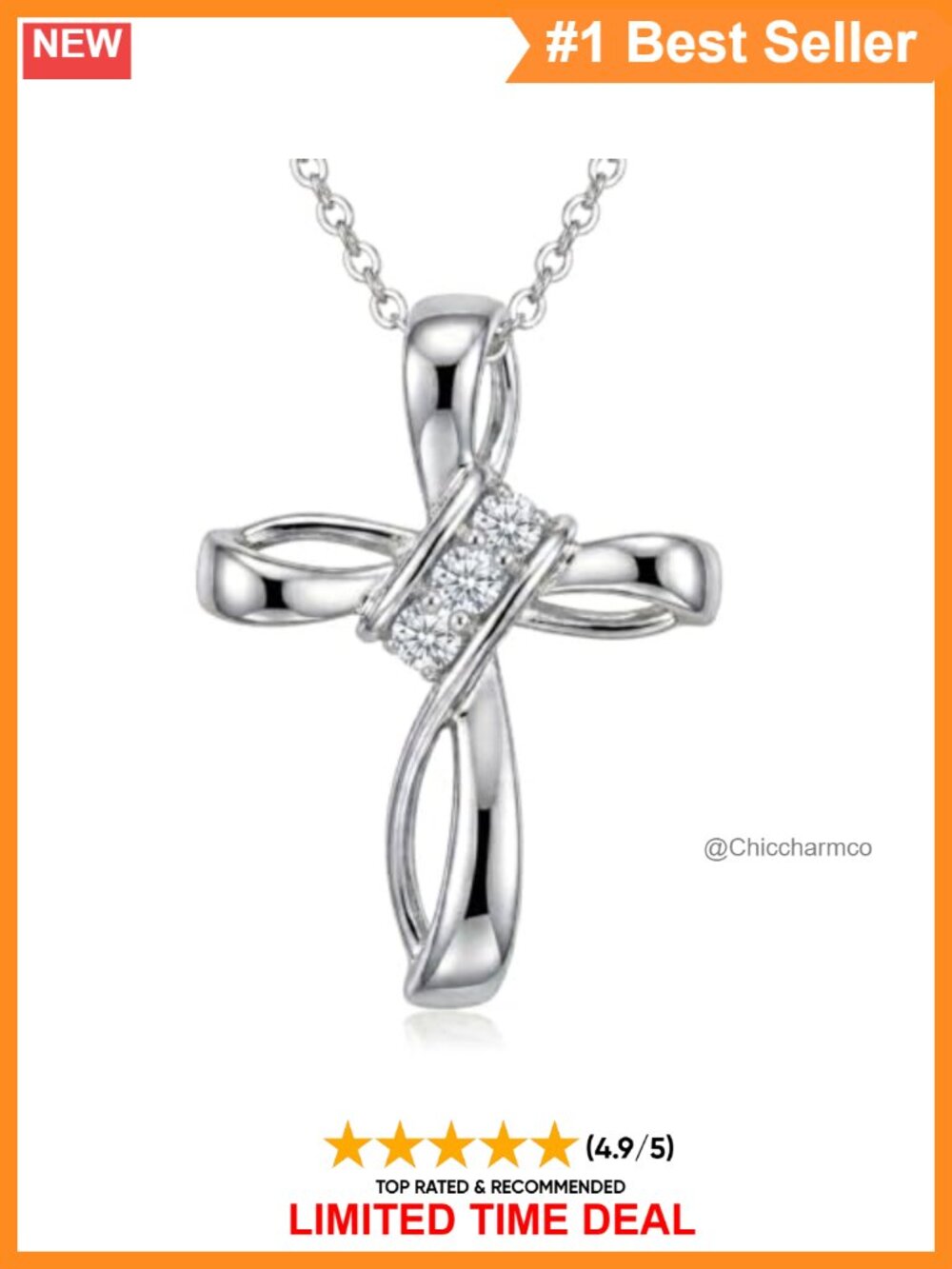 925 Sterling Silver Cross Necklace 3 Gemstones 16+2 Inch Chain
